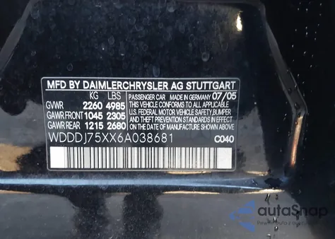 2006 Mercedes-Benz Cls 500 from USA, damaged, VIN WDDDJ75XX6A038681